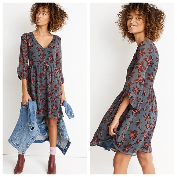 Madewell Dresses & Skirts - Madewell Ruffle Sleeve Women’s Dress In Winter Orchid Dark Florals Sz 4